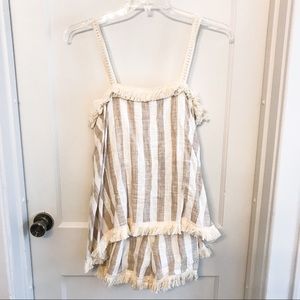 Striped linen romper